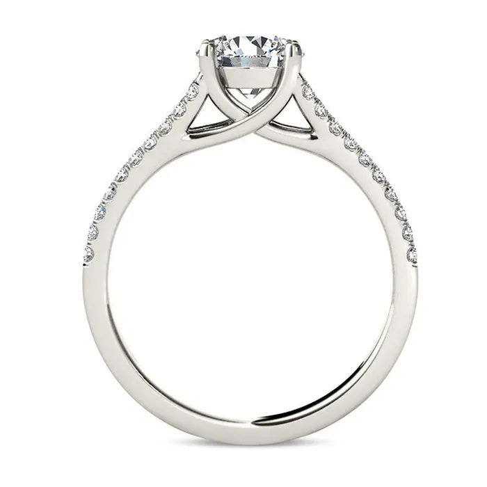 Rings Goldia 120 CT TW Natural Diamond Double Row Split Shank Engagement Ring in Solid 14K White Gold