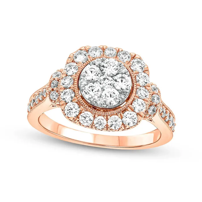 Rings Goldia 125 CT TW Composite CushionShaped Natural Diamond Frame Antique VintageStyle Engagement Ring in Solid 10K Rose Gold