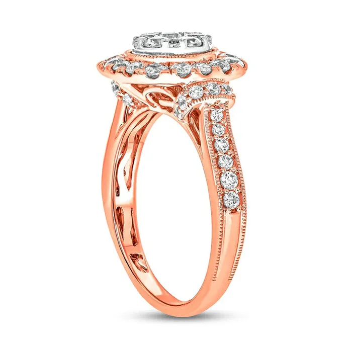 Rings Goldia 125 CT TW Composite CushionShaped Natural Diamond Frame Antique VintageStyle Engagement Ring in Solid 10K Rose Gold