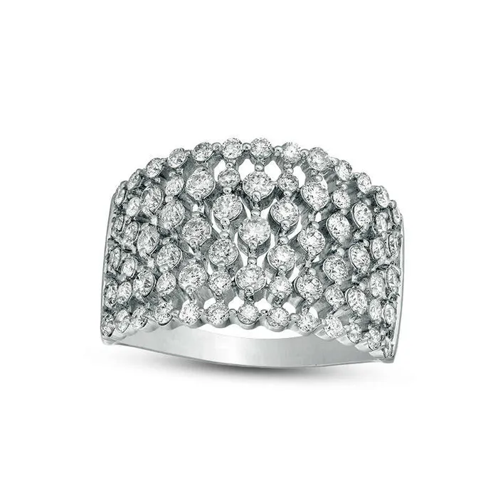 Rings Goldia 15 CT TW Natural Diamond MultiRow Ring in Solid 14K White Gold