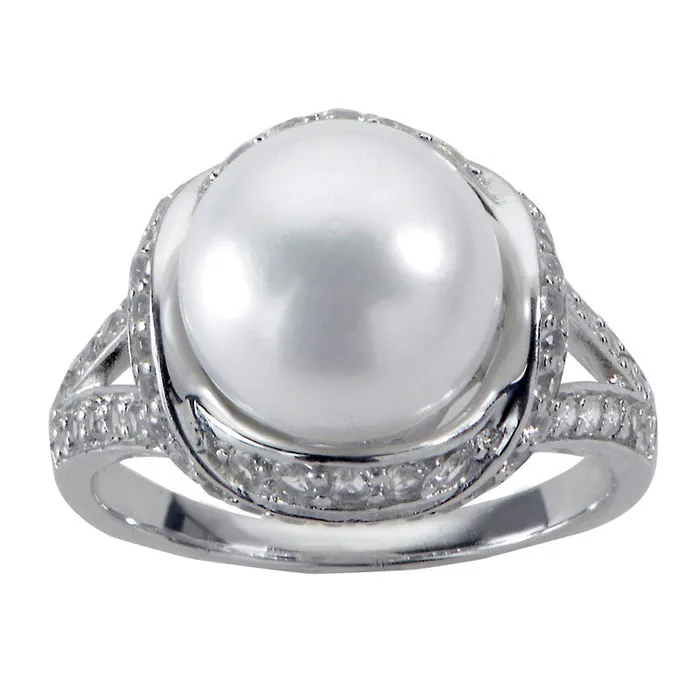 Rings Goldia 100 110mm Cultured Freshwater Pearl and White Topaz Split Shank Ring in Sterling Silver