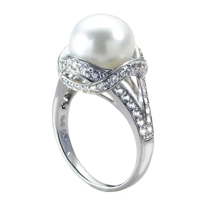 Rings Goldia 100 110mm Cultured Freshwater Pearl and White Topaz Split Shank Ring in Sterling Silver