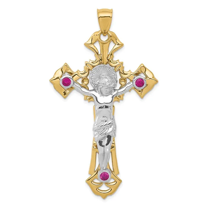 Rings Goldia 14k Twotone Gold Polished with Red CZs Crucifix Pendant