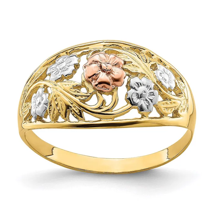 Rings Goldia 14k TwoTone Gold wWhite Rhodium Floral Dome Ring