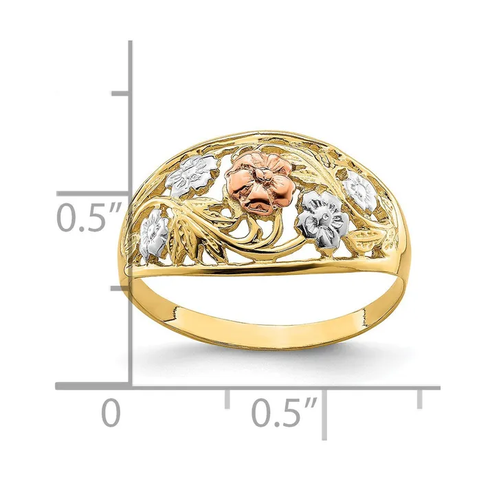 Rings Goldia 14k TwoTone Gold wWhite Rhodium Floral Dome Ring