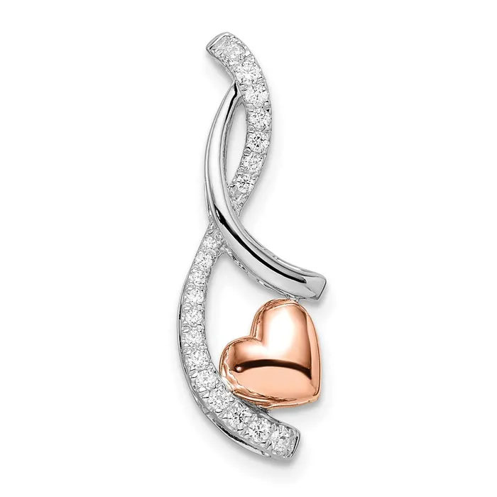 Rings Goldia 14k TwoTone Gold White and Rose Heart Real Diamond Chain Slide
