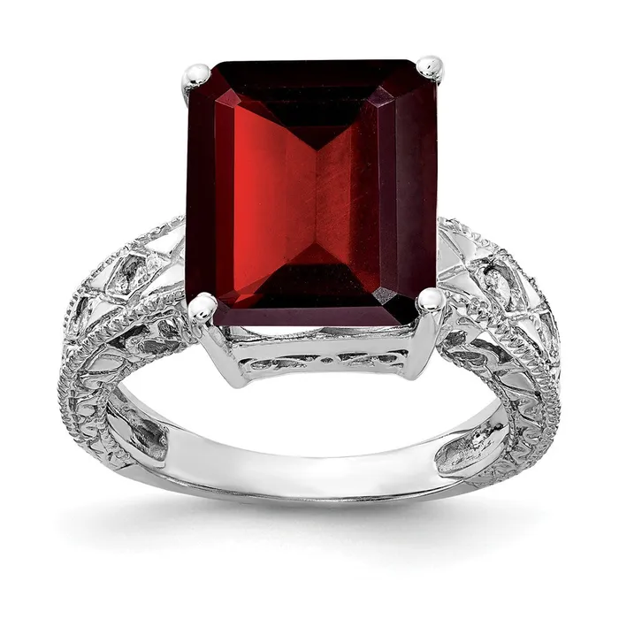 Rings Goldia 14k White Gold 12x10mm Emerald Cut Garnet VS Diamond ring