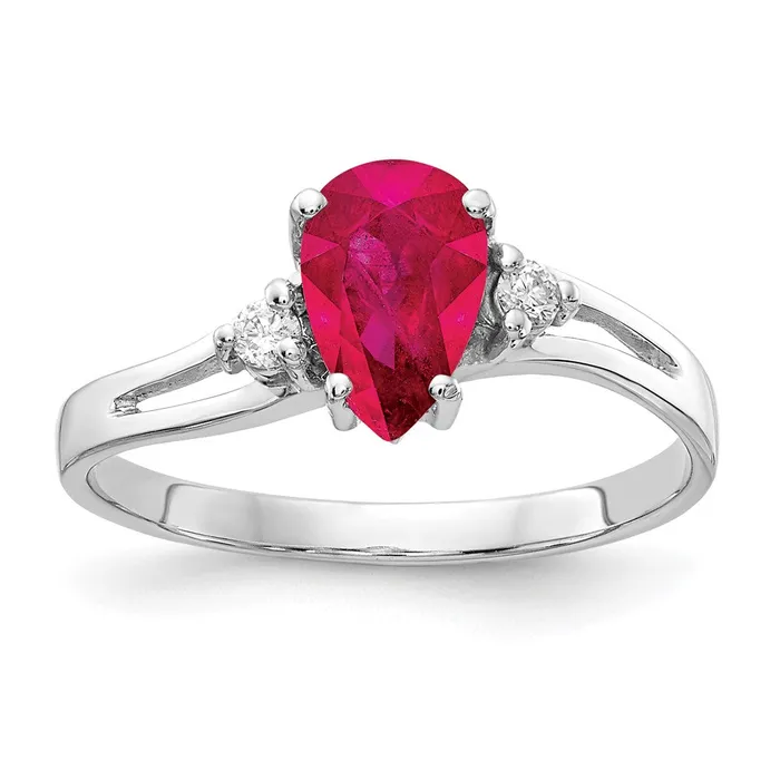 Rings Goldia 14k White Gold 7x5mm Pear Ruby AA Diamond ring
