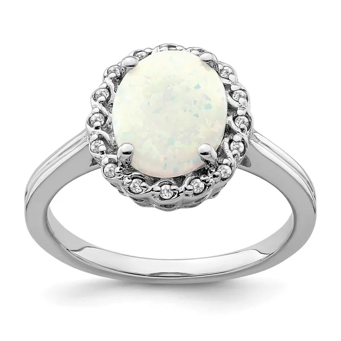 Rings Goldia 14k White Gold Created Opal and Real Diamond Halo Ring