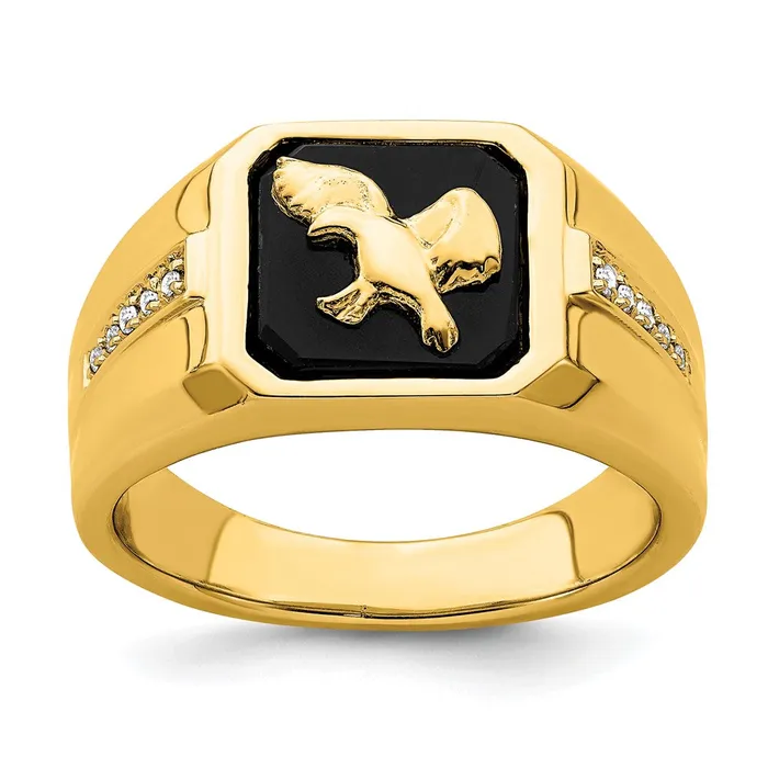 Rings Goldia 14K Yellow Gold Onyx and Real Diamond Eagle Mens Ring