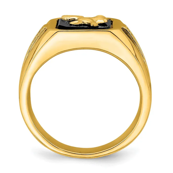 Rings Goldia 14K Yellow Gold Onyx and Real Diamond Eagle Mens Ring