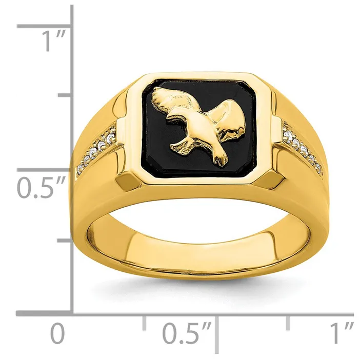 Rings Goldia 14K Yellow Gold Onyx and Real Diamond Eagle Mens Ring