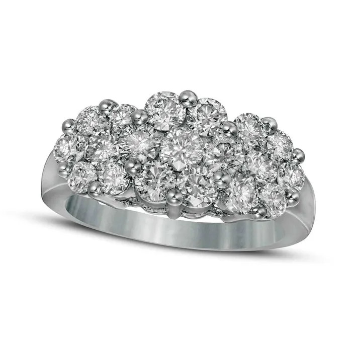 Rings Goldia 20 CT TW Natural Diamond Three Stone Flower Frame Ring in Solid 10K White Gold