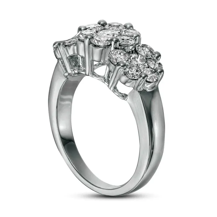 Rings Goldia 20 CT TW Natural Diamond Three Stone Flower Frame Ring in Solid 10K White Gold