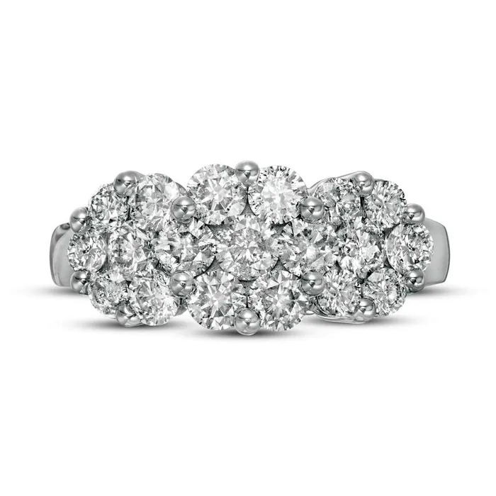 Rings Goldia 20 CT TW Natural Diamond Three Stone Flower Frame Ring in Solid 10K White Gold