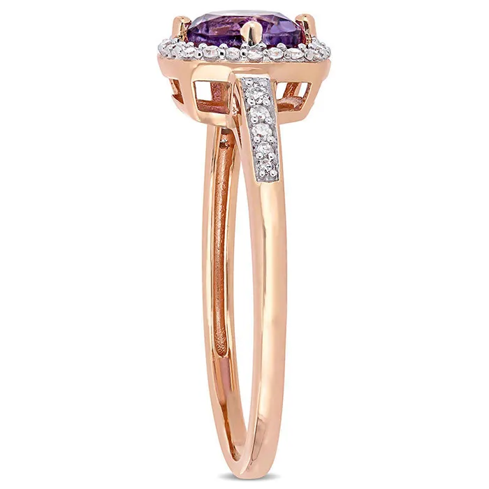 Rings Goldia 60mm Amethyst and 013 CT TW Natural Diamond Cushion Frame Ring in Solid 10K Rose Gold