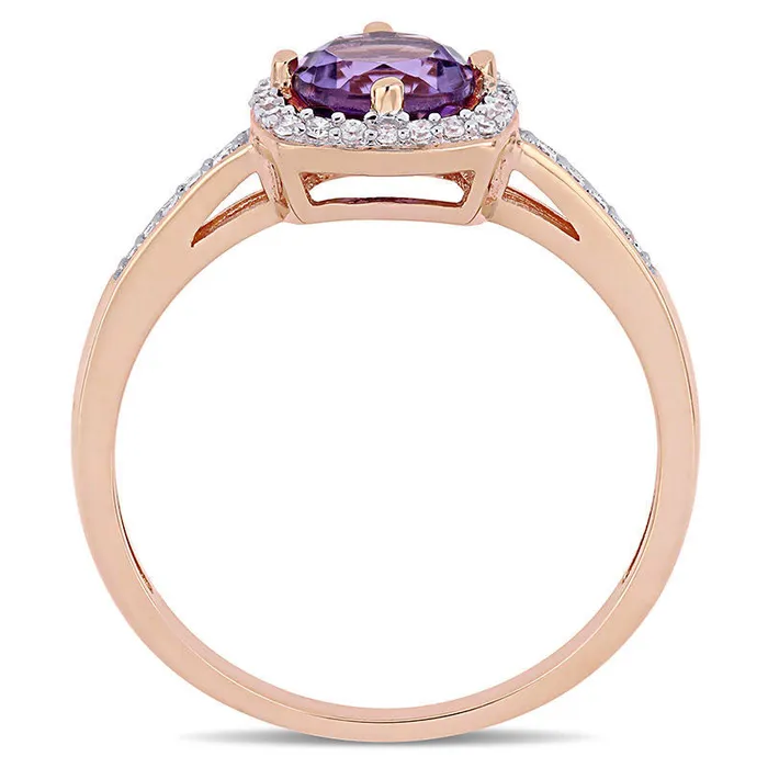 Rings Goldia 60mm Amethyst and 013 CT TW Natural Diamond Cushion Frame Ring in Solid 10K Rose Gold