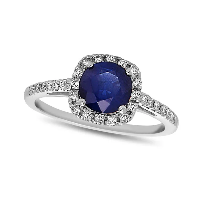 Rings Goldia 60mm Blue Sapphire and 025 CT TW Natural Diamond Cushion Frame Engagement Ring in Solid 14K White Gold