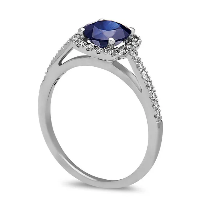 Rings Goldia 60mm Blue Sapphire and 025 CT TW Natural Diamond Cushion Frame Engagement Ring in Solid 14K White Gold