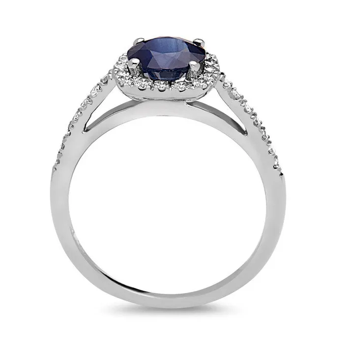 Rings Goldia 60mm Blue Sapphire and 025 CT TW Natural Diamond Cushion Frame Engagement Ring in Solid 14K White Gold