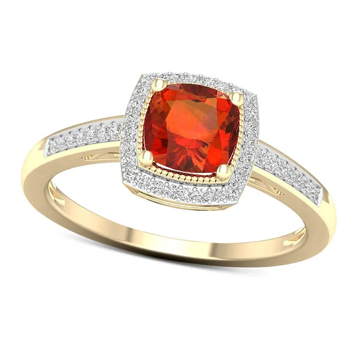 Rings Goldia 60mm CushionCut Madeira Citrine and 013 CT TW Natural Diamond Double Frame Antique VintageStyle Ring in Solid 10K Yellow Gold