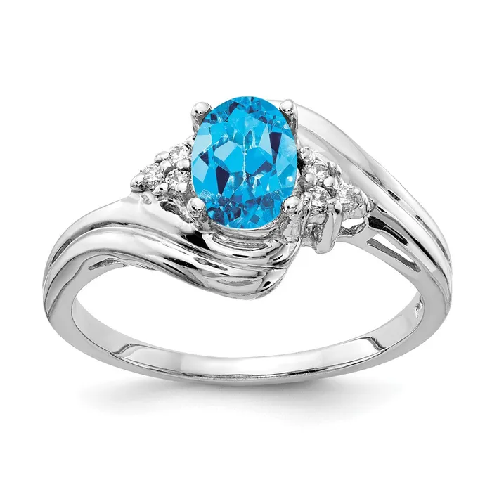 Rings goldiaca 14k White Gold 7x5mm Oval Blue Topaz AAA Real Diamond ring