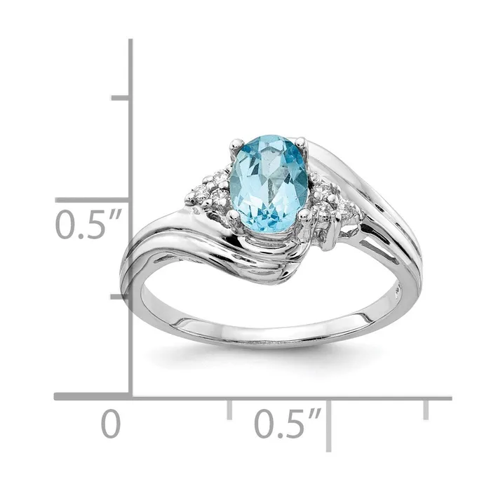 Rings goldiaca 14k White Gold 7x5mm Oval Blue Topaz AAA Real Diamond ring