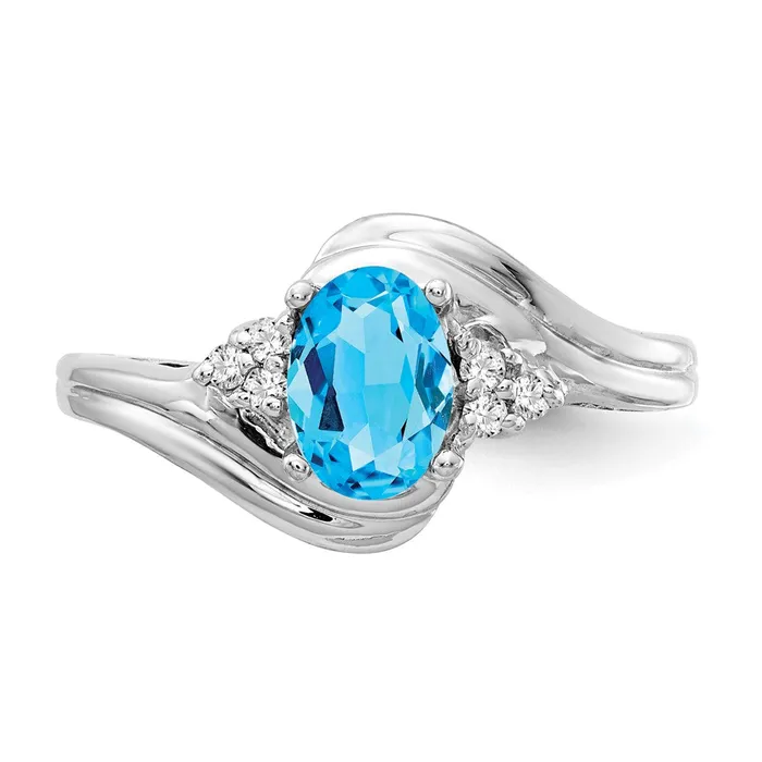 Rings goldiaca 14k White Gold 7x5mm Oval Blue Topaz AAA Real Diamond ring