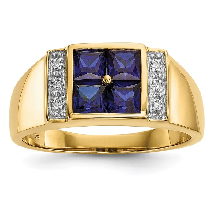 Rings Goldiacom 14K Gold w Created Sapphire Real Diamond Mens Ring