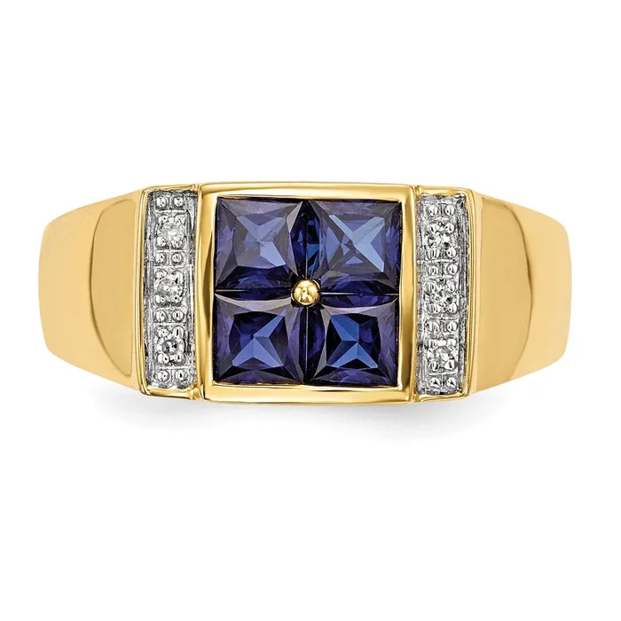 Rings Goldiacom 14K Gold w Created Sapphire Real Diamond Mens Ring