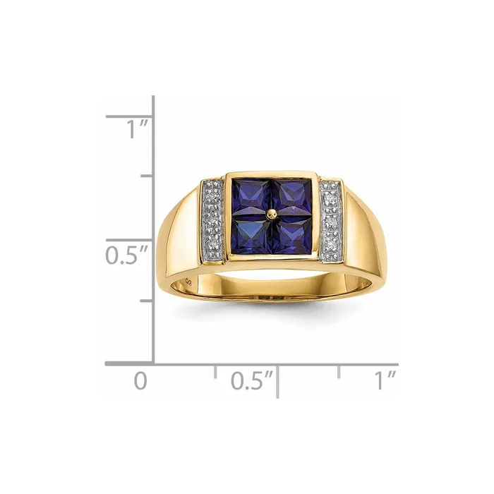 Rings Goldiacom 14K Gold w Created Sapphire Real Diamond Mens Ring