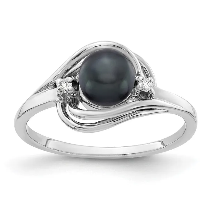 Rings Goldiacom 14k White Gold 55mm Black FW Cultured Pearl VS Real Diamond ring