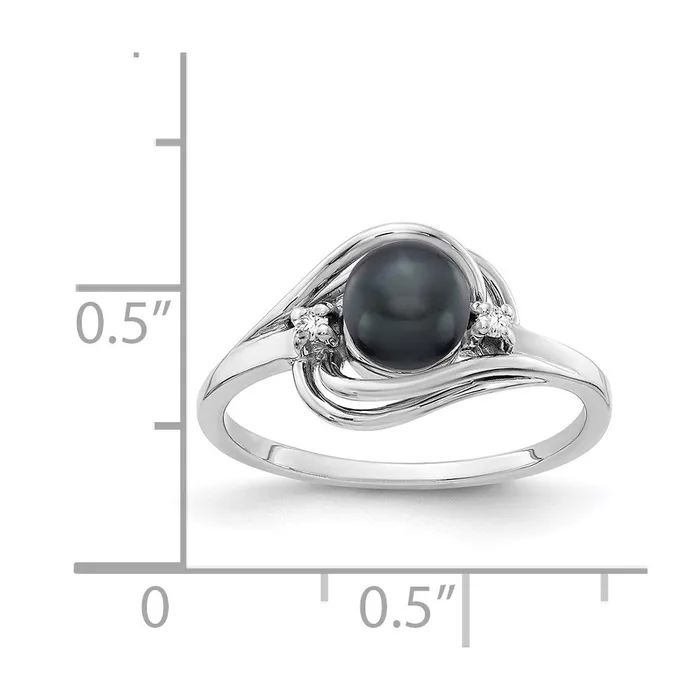 Rings Goldiacom 14k White Gold 55mm Black FW Cultured Pearl VS Real Diamond ring