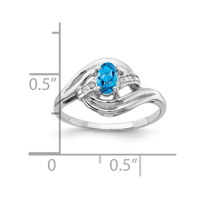 Rings Goldiacom 14k White Gold 5x3mm Oval Blue Topaz VS Real Diamond ring