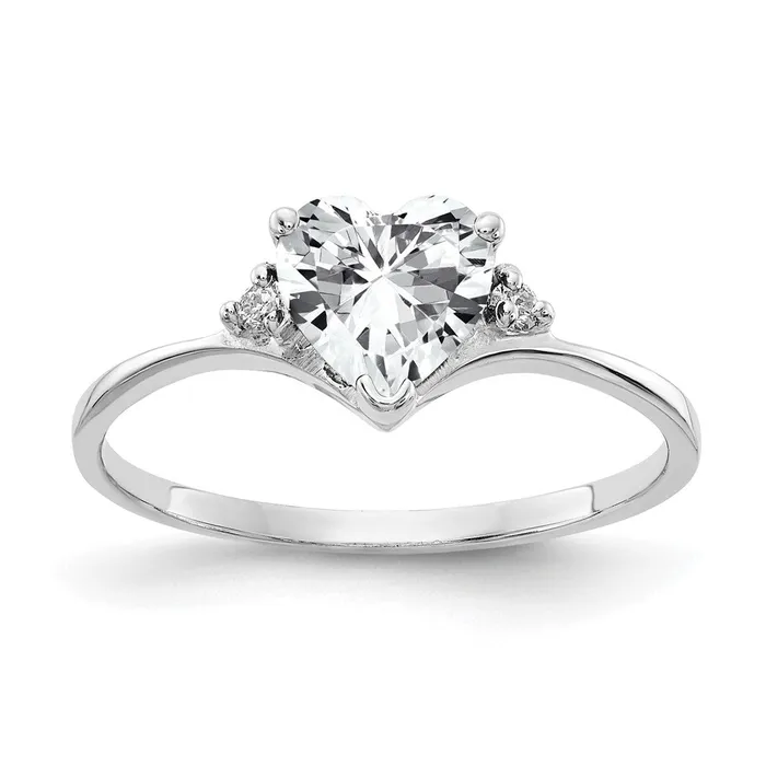 Rings Goldiacom 14k White Gold 6mm Heart Cubic Zirconia AAA Real Diamond ring