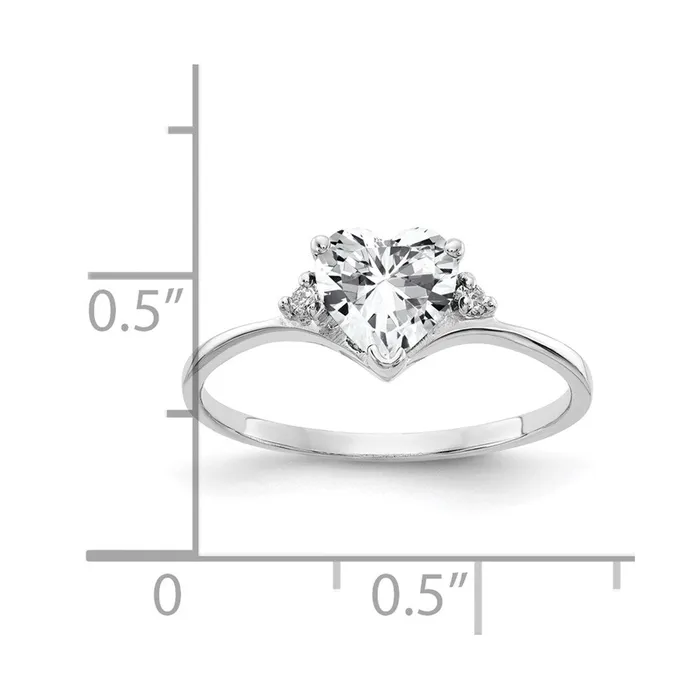 Rings Goldiacom 14k White Gold 6mm Heart Cubic Zirconia AAA Real Diamond ring