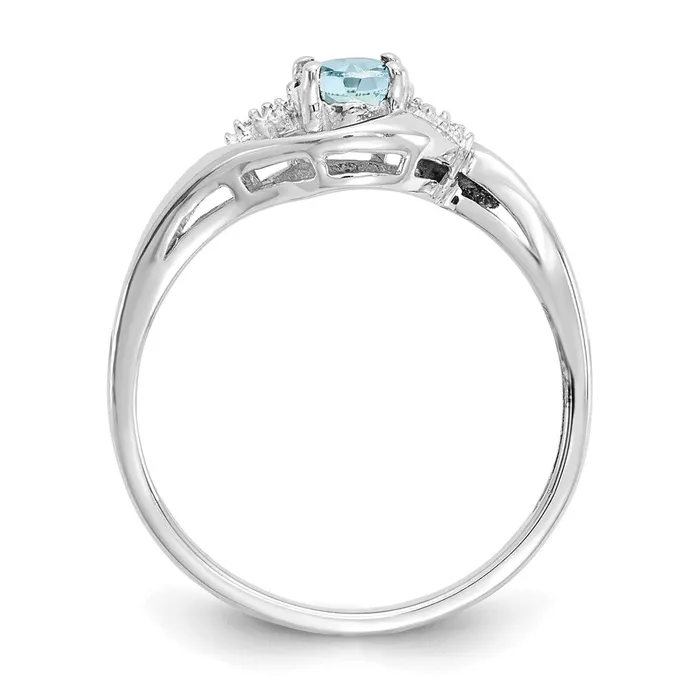Rings Goldiacom 14K White Gold Aquamarine and Real Diamond Ring