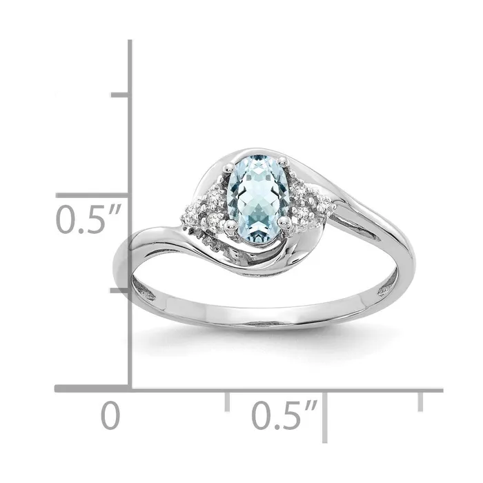 Rings Goldiacom 14K White Gold Aquamarine and Real Diamond Ring
