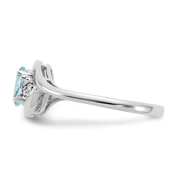 Rings Goldiacom 14K White Gold Aquamarine and Real Diamond Ring