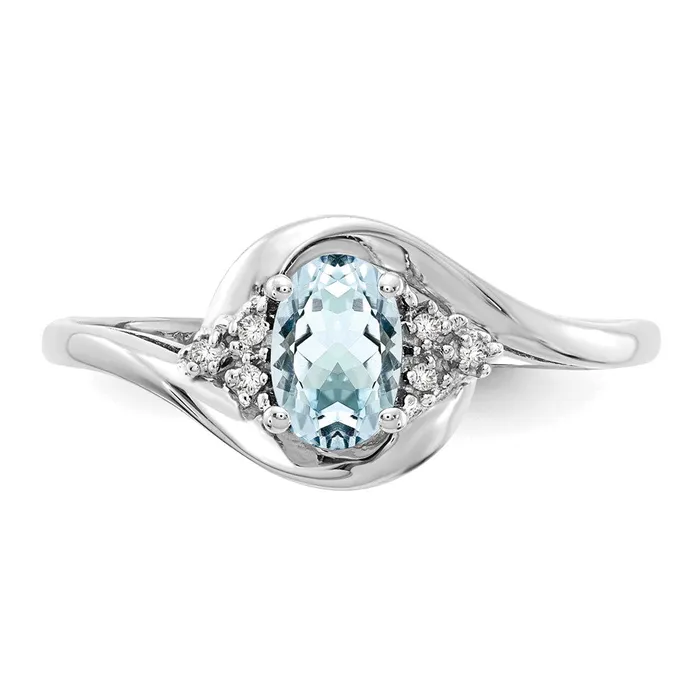 Rings Goldiacom 14K White Gold Aquamarine and Real Diamond Ring