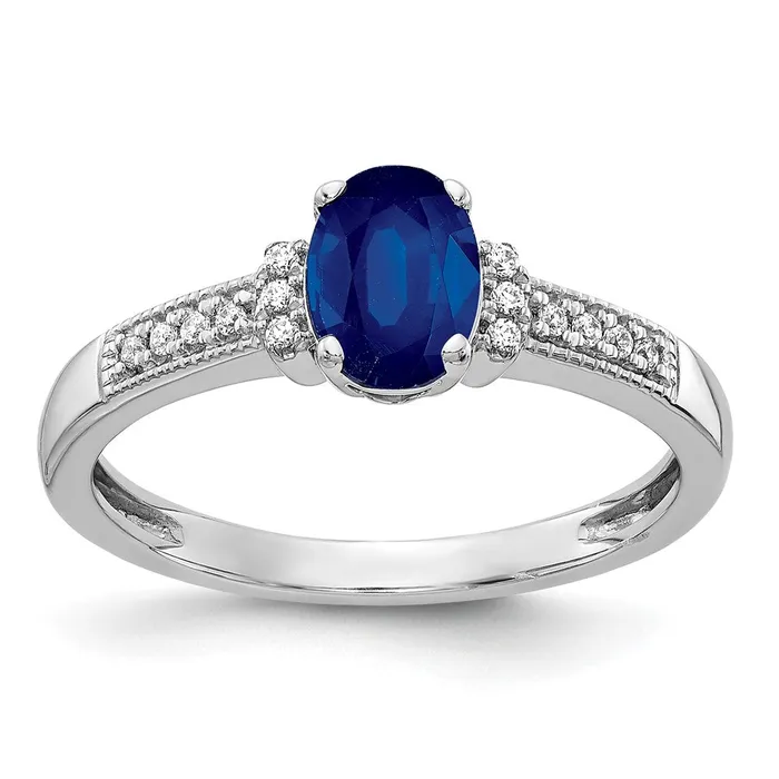 Rings Goldiacom 14k White Gold Real Diamond and Oval Sapphire Ring