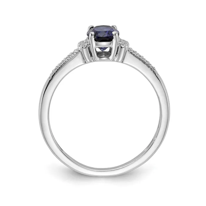 Rings Goldiacom 14k White Gold Real Diamond and Oval Sapphire Ring