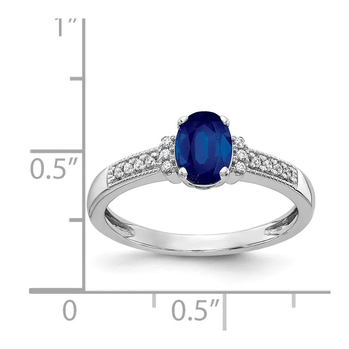 Rings Goldiacom 14k White Gold Real Diamond and Oval Sapphire Ring