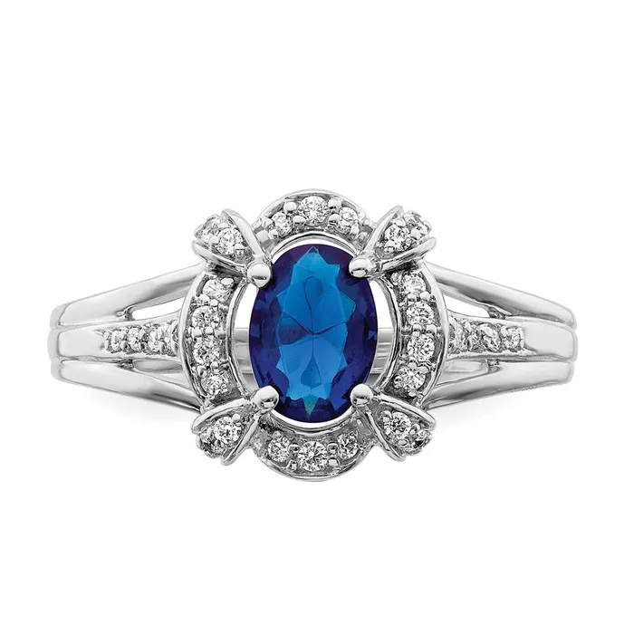 Rings Goldiacom 14k White Gold Real Diamond and Oval Sapphire Ring