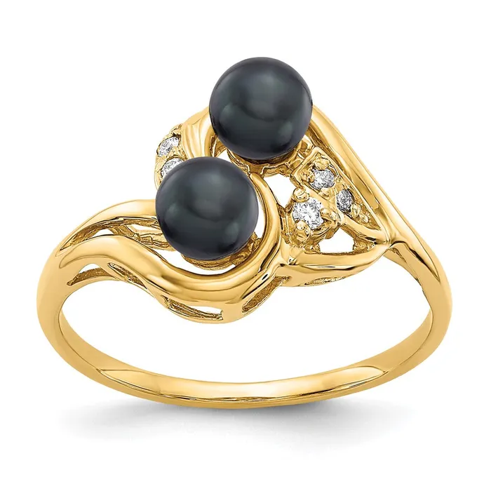 Rings Goldiacom 14K Yellow Gold 45mm Black FW Cultured Pearl A Real Diamond ring