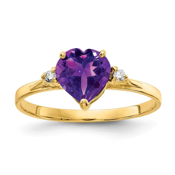 Rings Goldiacom 14K Yellow Gold 7mm Heart Amethyst AA Real Diamond ring