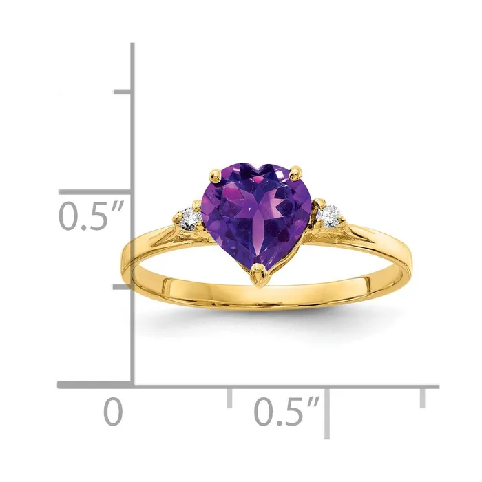 Rings Goldiacom 14K Yellow Gold 7mm Heart Amethyst AA Real Diamond ring