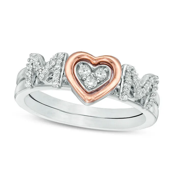 Rings Goldia Convertibilities 017 CT TW Natural Diamond Heart MOM ThreeinOne Ring in Sterling Silver and Solid 10K Rose Gold