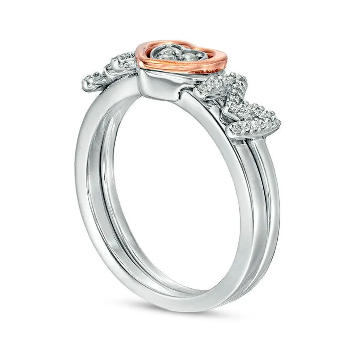 Rings Goldia Convertibilities 017 CT TW Natural Diamond Heart MOM ThreeinOne Ring in Sterling Silver and Solid 10K Rose Gold