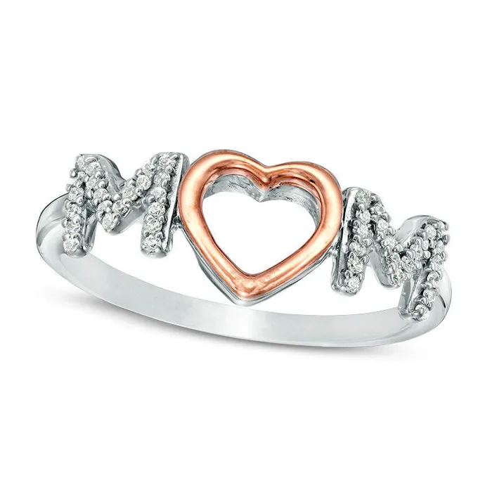 Rings Goldia Convertibilities 017 CT TW Natural Diamond Heart MOM ThreeinOne Ring in Sterling Silver and Solid 10K Rose Gold